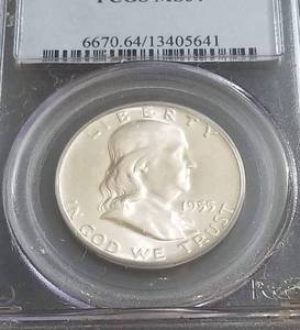 1955 FRANKLIN HALF DOLLAR NICE FROSTY MS64 PCGS