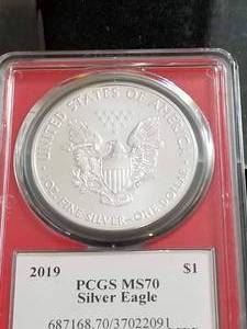 2019 AMERICAN SILVER EAGLE 1 TROY OZ .999 FINE SILVER MS70 PCGS TRUMP HOLDER