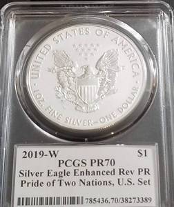 2019-W ENHANCED REV PROOF 2 NATIONS AMERICAN SILVER EAGLE PR70DCAM PCGS 1 of 250