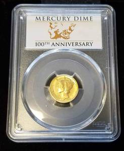 2016-W GOLD MERCURY DIME 100th Anniversary PCGS SP70 FIRST STRIKE 110th oz.