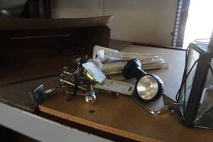 lot 961 image: Misc. Items  with Drawer Pulls, Lantern, Rack