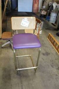 lot 929 image: Metal Dining Chair with Purple Seat and Wicker Back