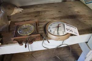 lot 956 image: Lot of (2) Wall Clocks  - Seth Thomas Office Clock Electric, Roman Numeral Wall Clock Battery