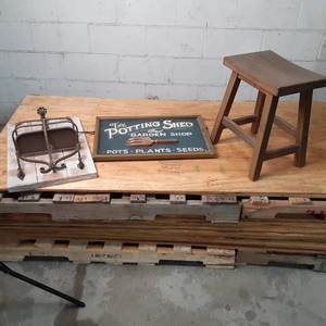 lot 68 image: Vintage Stool and (2) Vintage Wall ...