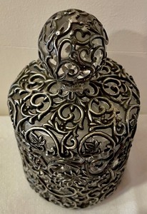 lot 43 image: Ornate Glass Jar w Silver Overlay