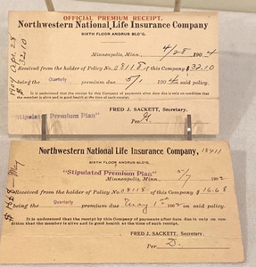 lot 91 image: Four Antique (Early 1900s) Postcards From Northwestern National Life Insurance Co to Andrew McGill