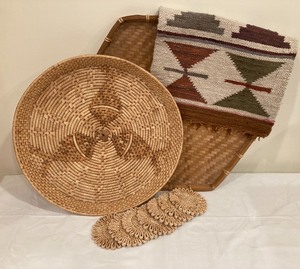 lot 75 image: Woven Trays, Coasters and Wool Textile