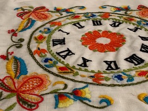 lot 233 image: Bright and Cheery Clock & Floral Needlepoint Design Piece