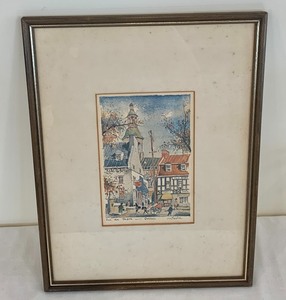 lot 194 image: Framed Quebec Scene Watercolor Print