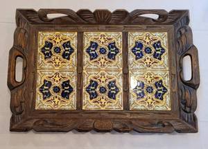 lot 157 image: Mexican Tiled Tray and Ethnic Woven Goods