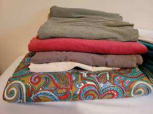 lot 164 image: Fabric Lot Including Larger Quilted Piece and Bundle of Remnants