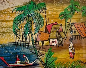 lot 309 image: Framed Vintage Batik