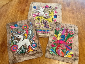 lot 119 image: Three Unframed Bright Colored Mexican Paintings