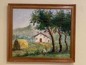 lot 141 image: Framed Church Scene Oil on Canvas Painting by Moreno