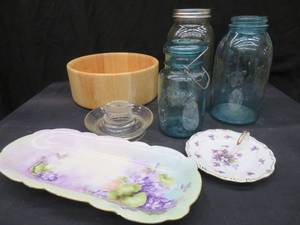 lot 66 image: LARGE BLUE BALL JAR VINTAGE LOT
