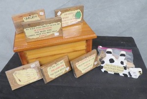 lot 118 image: CEDER BOX WITH 7 NEW WOODEN PLAQUES