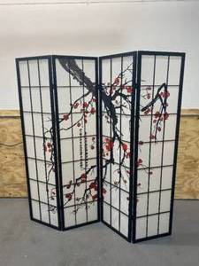lot 117 image: ROUNDHILL FURNITURE International Black 4 Panel Plum Blossom Screen Room Divider
