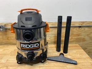 lot 47 image: RIDGID 10 Gal. 6.0-Peak HP Stainless Steel WetDry Shop Vacuum with Filter, Hose and Accessories