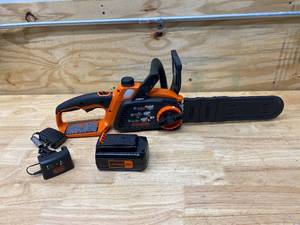 lot 10 image: BLACKDECKER LCS1240 40V MAX LITHIUM ION CHAINSAW-12IN BAR (battery and charger included)