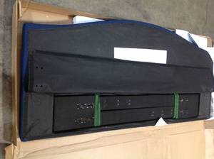 lot 32 image: Muna Navy Linen FullQueen Size Headboard with Nailheads by Dorel Living Customer Returns See Pictures
