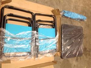 lot 33 image: 6-Piece Metal Square Outdoor Patio Table Set in Aqua Customer Returns See Pictures