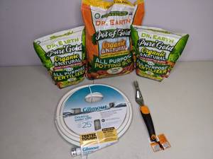 lot 172 image: New Gardening Lot- 25 Water Hose, Manual Weeder, Organic Fertilizer, Organic Potting Soil