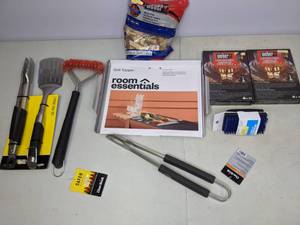 lot 258 image: New Grill Accessories Utensils, Topper, Wood Chips, Lighter Cubes, and Cleaning Brush 