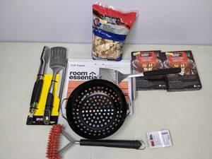 lot 259 image: New Grill Accessories Utensils, Cleaning Brush, Grill Topper, Wood Chips, and Lighter Cubes 