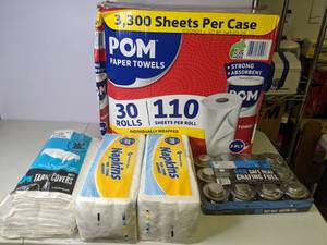 lot 113 image: New PartyCamper Kitchen Restock Lot - Paper Towels, Napkins, Table Covers and Chafing Fuel Canisters