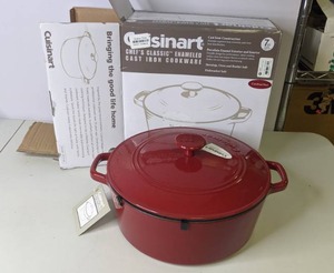 lot 117 image: New Cuisinart 7 qt. Round Covered Enameled Cast Iron Cookware