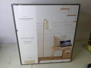 lot 140 image: Metal Tube Leaning Floor Lamp Brass - Threshold designed with Studio McGee - New