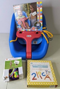 lot 134 image: New Kids Lot Little Tikes 2-In-1 Snug And Secure Swing - Blue, Alphabet Construction Activity, & Water Sprinkler