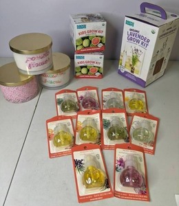 lot 137 image: New Set of (10) Scented Oil Refills, Set of (3) Opalhouse Hero Candles, Back to the Roots Organic Lavender Grow Kit, & Set of (2) Back to the Roots Kids Watermelon Grow Kits