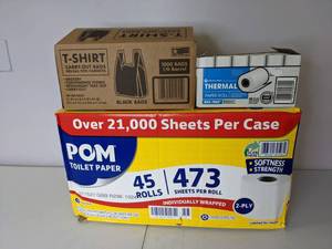lot 289 image: New Bulk Thermal Paper, Toilet Paper & Carry Out Bags