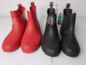 lot 66 image: New Set of (2) Totes Cirrus Womens Chelsea Ankle Rain Boots - Size 6, Red and Black