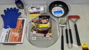 lot 174 image: Grilling Lot Char-Broil Rib & Roast Rack, Citrusafe BBQ Grill Cleaner,  Room Essentials Grill Topper, & More - All New 
