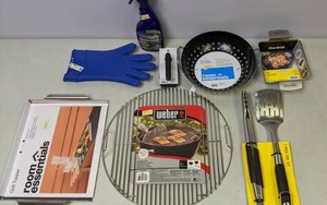lot 176 image: Grilling Lot Char-Broil Pan Contenant, Citrusafe BBQ Grill Cleaner,  Room Essentials Grill Topper, & More - All New