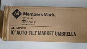 lot 184 image: Members Mark Sunbrella 10ft Patio Market Umbrella with Auto Tilt - New