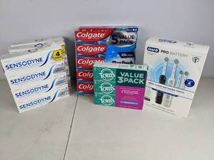 lot 368 image: New Lot of Dental Care Products  Sensodyne, Colgate & Toms Toothpaste, Oral B Pro Battery Powered Toothbrush