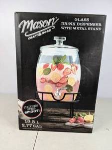 lot 90 image: New Mason Glass Drink Dispenser with Metal Stand