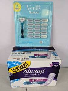 lot 350 image: Stay Clean New Venus Razors and Always Feminine Pads
