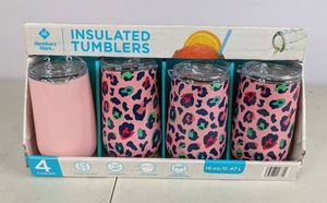 lot 355 image: New Set of (4) Pink Leopard Members Mark 16oz Insulated Tumblers