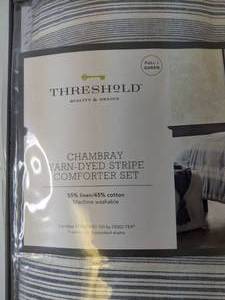 lot 194 image: New Threshold Chambray Yarn-Dyed Striped Comforter Set (FullQueen)