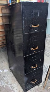 lot 253 image: Black 4-Drawer Metal Filing Cabinet & Contents