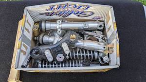 lot 40 image: Box of Motorcycle Parts Fork Suspension Tree