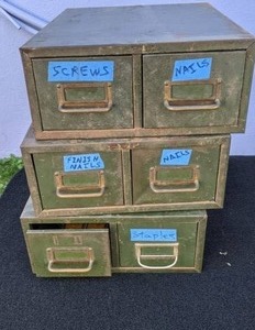 lot 25 image: Vintage Garage Drawers & Contents Nails, Screws, and More