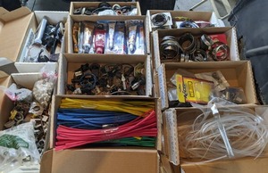 lot 111 image: Large Mixed Lot Grommets, Heat Shrink, 120V Electrical Clamps, Permatex, Loctite, & More