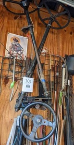 lot 101 image: Lot of (3) Steering Wheels (2) with Steering Columns Attached