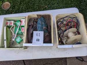 lot 61 image: Miscellaneous Garage Items Sandpaper, Steel Wool, Wire, Washers, Nuts and Bolts, Electric Knife