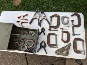 lot 62 image: Assortment of Clamps and Metal Drawer